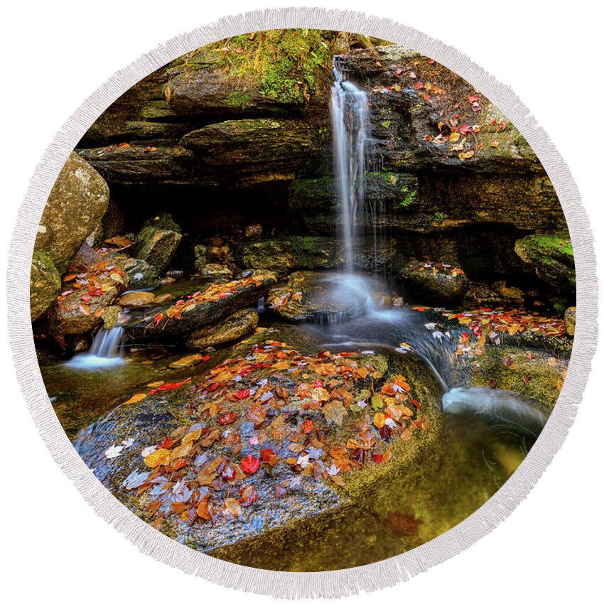 Diana's Baths; New Hampshire; New England; Waterfall; Falls; Autumn; Fall; Season; Color; Colorful; Leaves; Rocks; Romantic; Love; Heart; Beat; Relationship; Tender; Emotion; Desire; Landscape; Rob Davies; Photography; Conway; No Person Round Beach Towel featuring the photograph Love Heart by Rob Davies