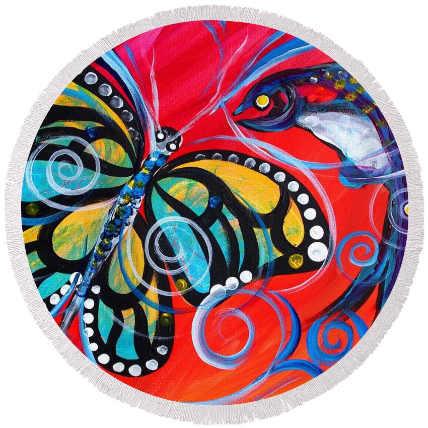 Butterfly Round Beach Towel featuring the painting Love by J Vincent Scarpace