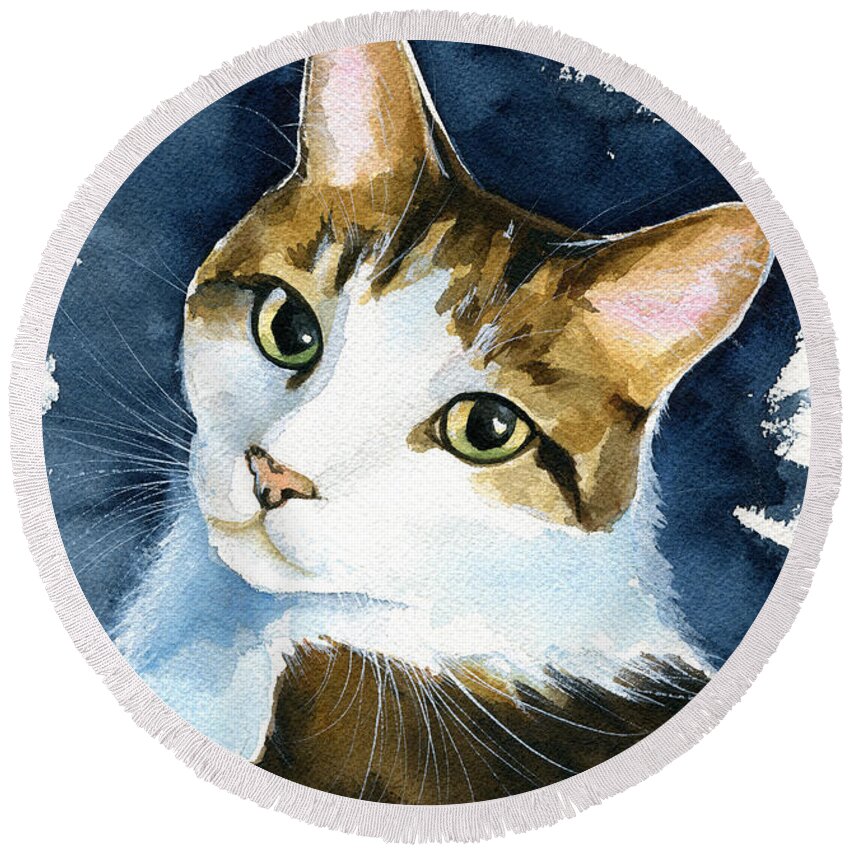 Pet Portraits Round Beach Towel featuring the painting Love Me Now by Dora Hathazi Mendes