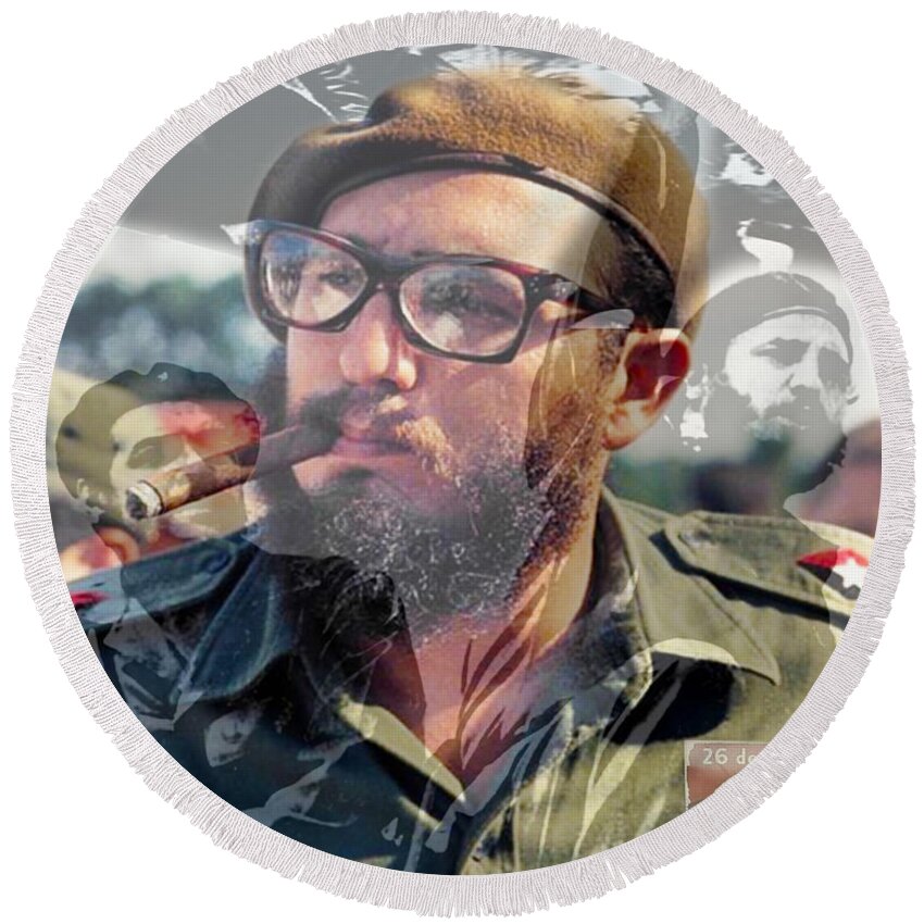 Fidel Round Beach Towel featuring the digital art Loved Fidel by Jose Rojas