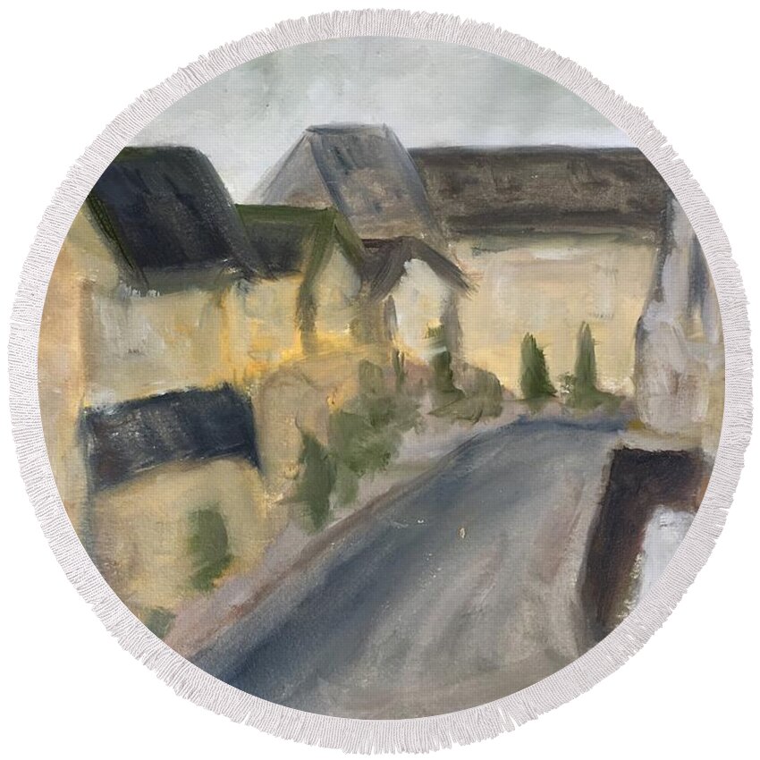 Cotswold Round Beach Towel featuring the painting Lower Slaughter by Roxy Rich