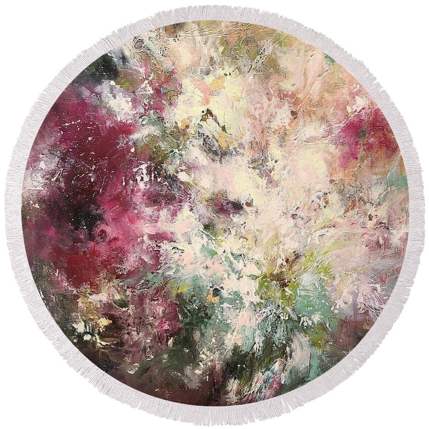 Abstract Round Beach Towel featuring the painting Luminance by Vickie Fears