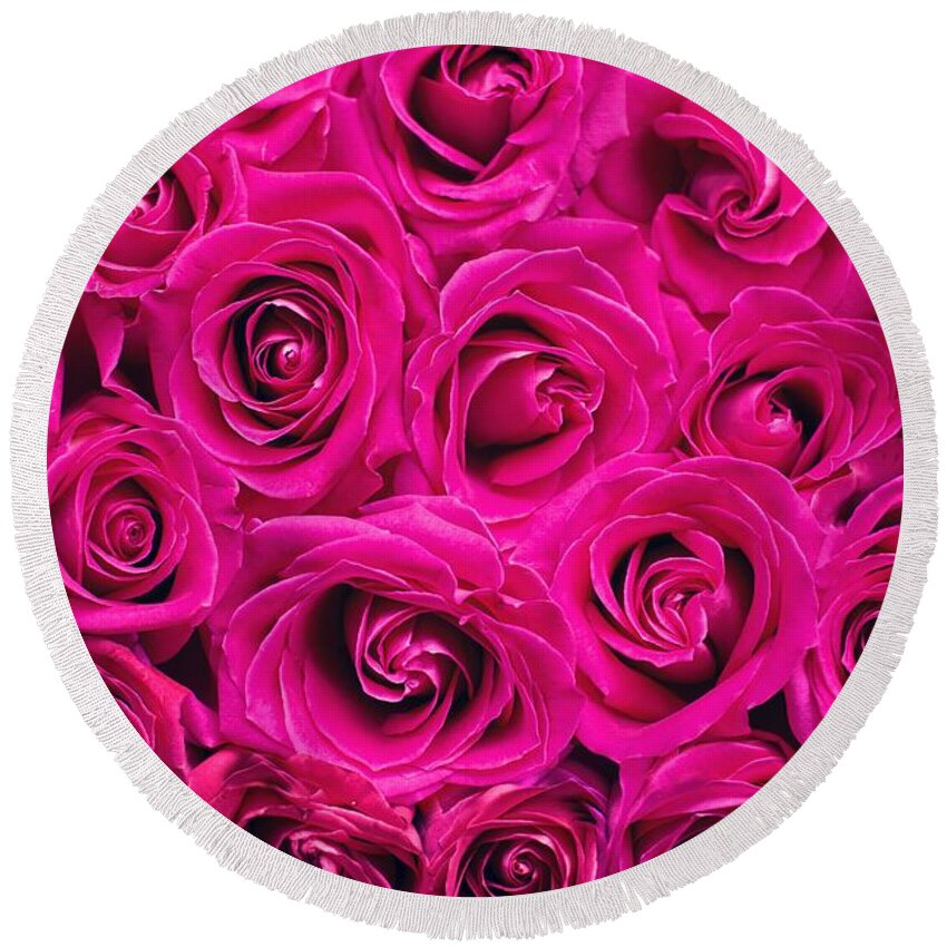 Flower Round Beach Towel featuring the photograph Magenta roses by Top Wallpapers