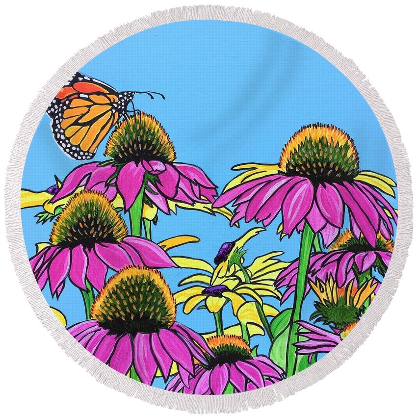 Monarch Round Beach Towel featuring the painting Magnificant Monarch by Sonja Jones