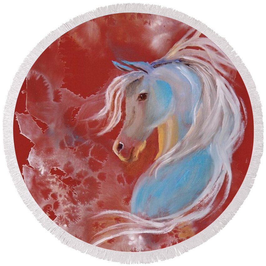 Horse Round Beach Towel featuring the painting Magnifico The Spirit Horse by Nataya Crow