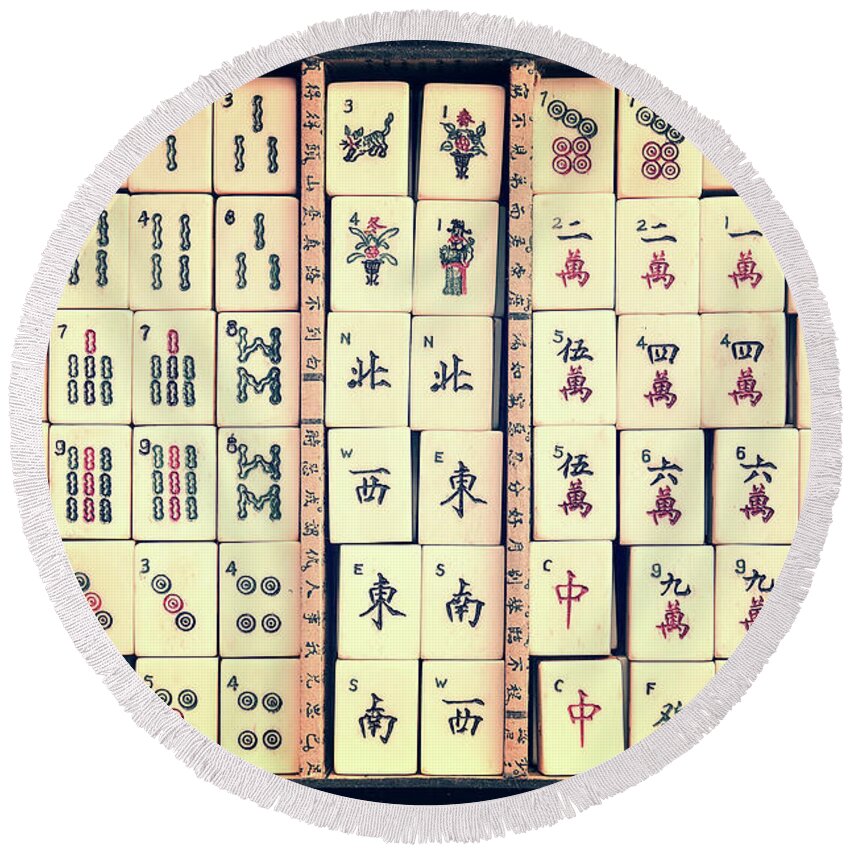 Mahjong Round Beach Towel featuring the photograph Mahjong game by Delphimages Photo Creations