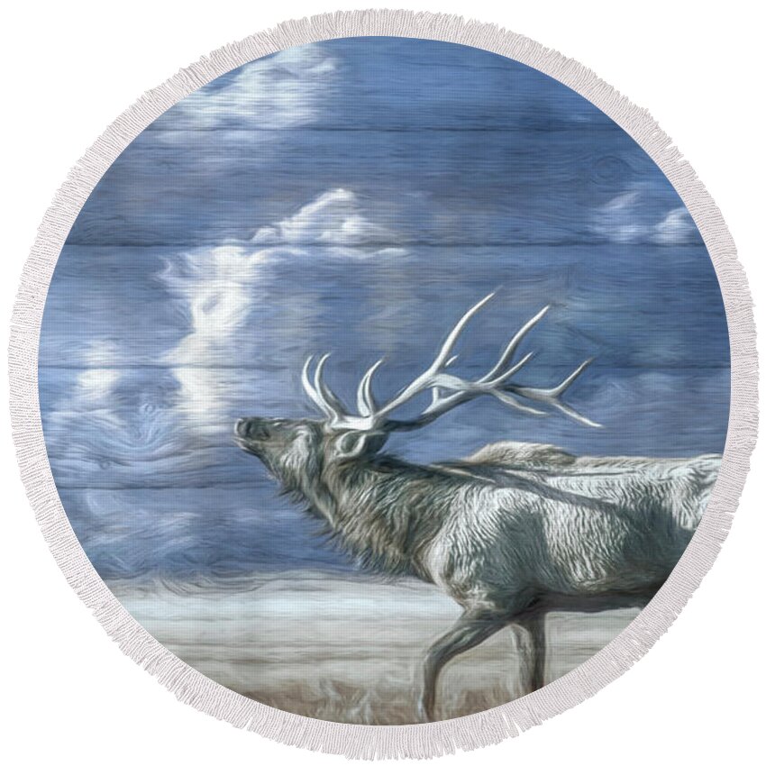 Animals Round Beach Towel featuring the photograph Majestic Elk Oil Painting by Debra and Dave Vanderlaan