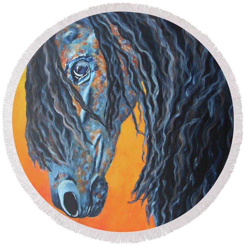 Horse Round Beach Towel featuring the painting Majestic by Wendi Curtis