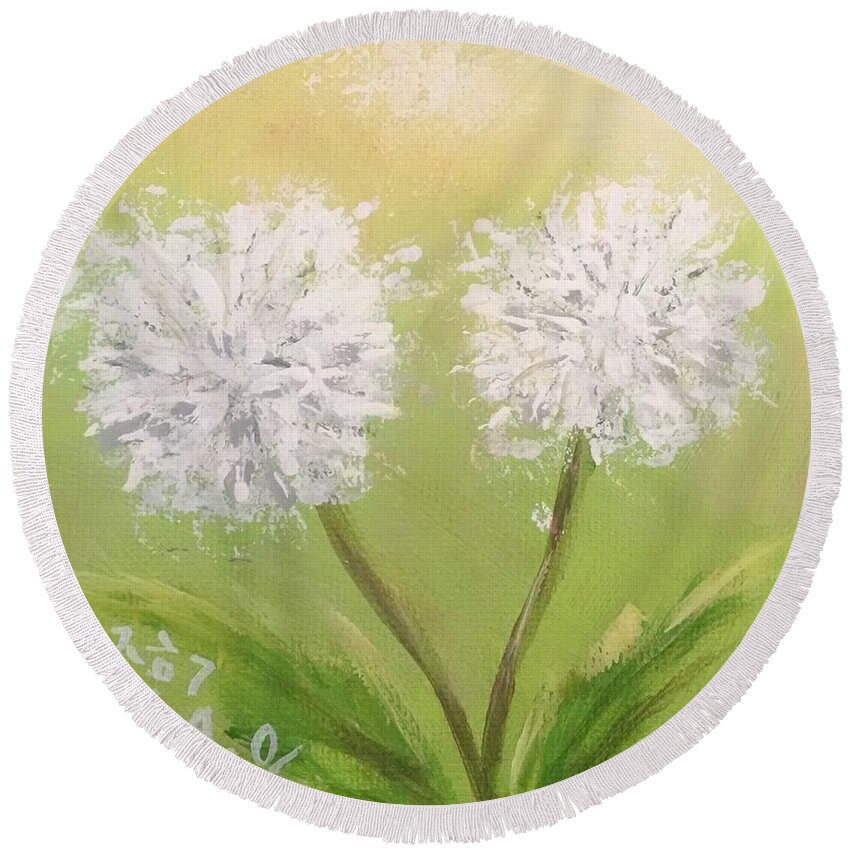 Dandelion Round Beach Towel featuring the painting Make Double Wishes by Helian Cornwell
