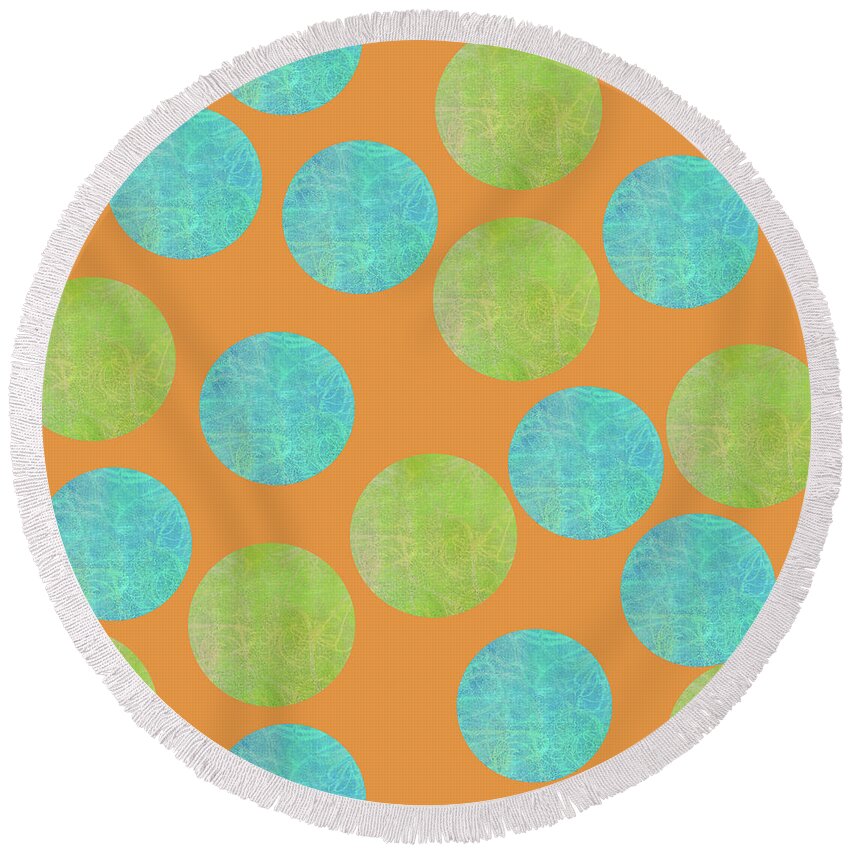 Polka Dots Round Beach Towel featuring the digital art Malaysian Batik Polka Dot Print by Sand And Chi