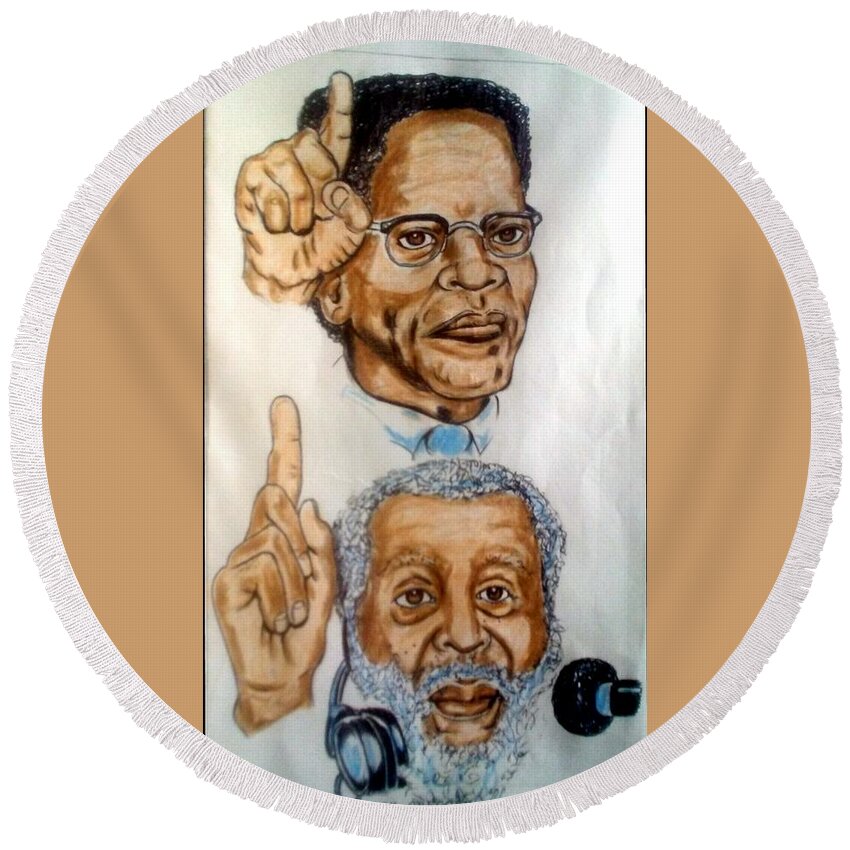 Blak Art Round Beach Towel featuring the drawing Malcolm X and Dick Gregory by Joedee