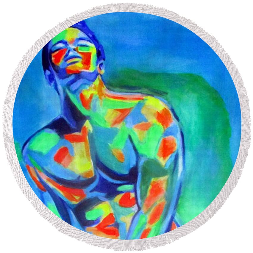 Nudes Paintings Round Beach Towel featuring the painting Male distinctive beauty by Helena Wierzbicki
