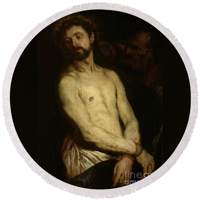 Dyck Round Beach Towel featuring the painting Man of Sorrows, Ecce Homo by Anthony van Dyck