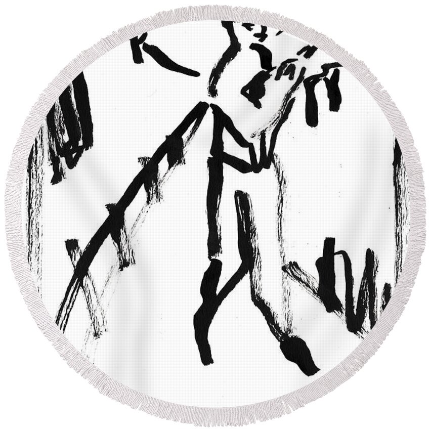 Ink Round Beach Towel featuring the painting Man on a Path by Edgeworth Johnstone
