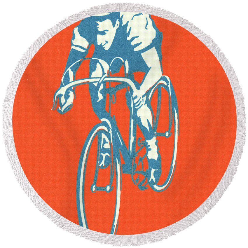 Activity Round Beach Towel featuring the drawing Man Riding Bicycle by CSA Images