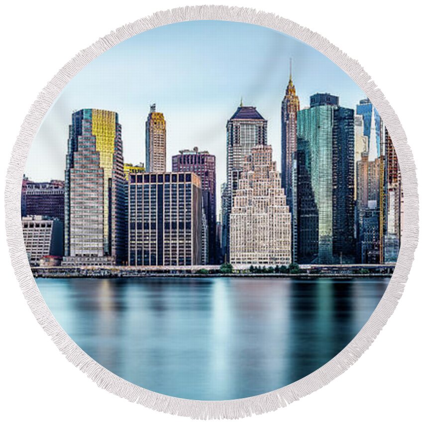 New York Round Beach Towel featuring the photograph Manhattan Reflected by David Downs