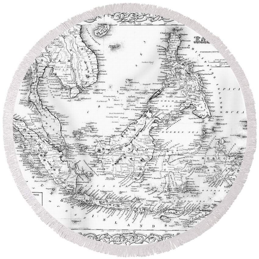 Map Round Beach Towel featuring the drawing Map of the East Indies engraving by American School