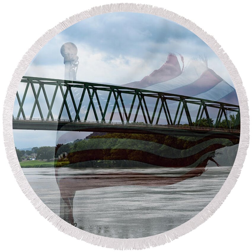 Marietta Round Beach Towel featuring the photograph Marietta and Old Glory by Holden The Moment
