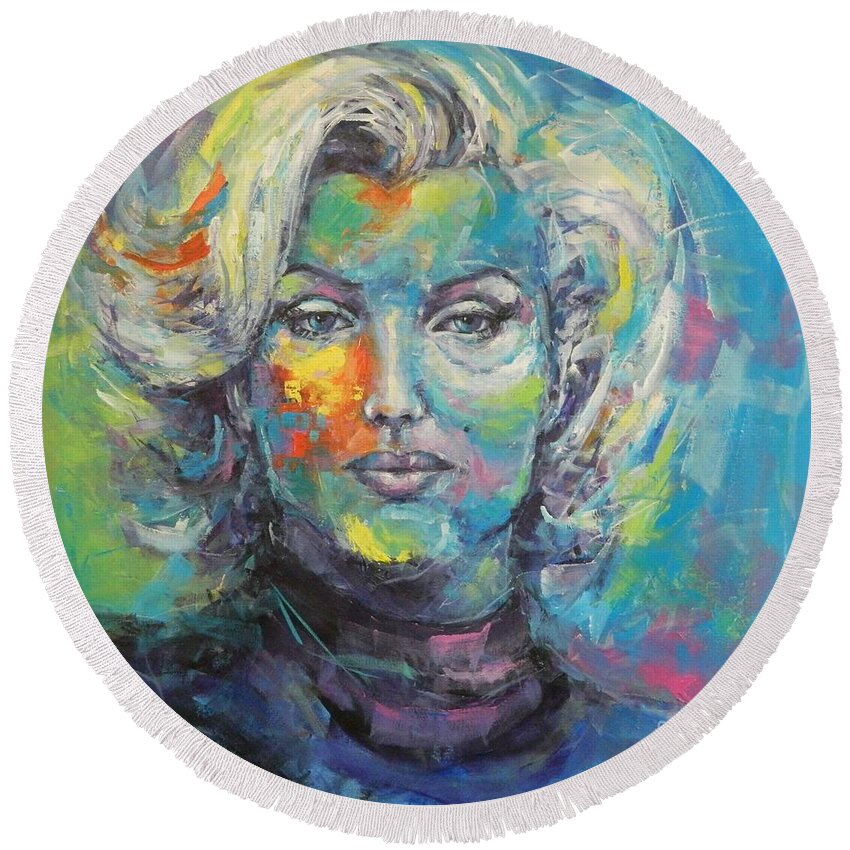 Marilyn Round Beach Towel featuring the painting Marilyn #1 by Dan Campbell
