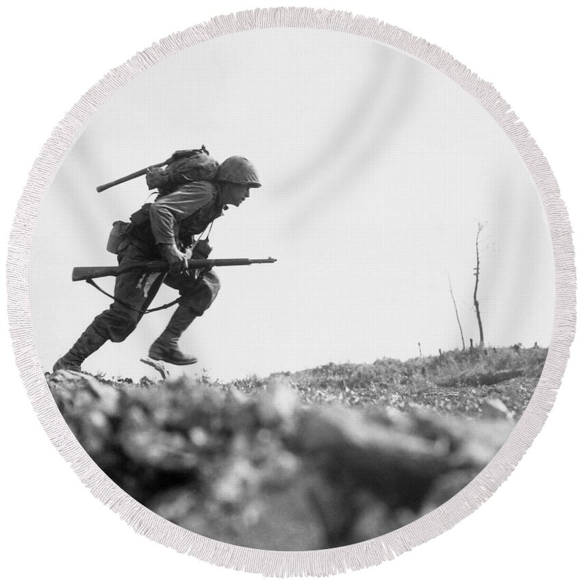 Marine Round Beach Towel featuring the photograph Marine Dash On Okinawa by War Is Hell Store