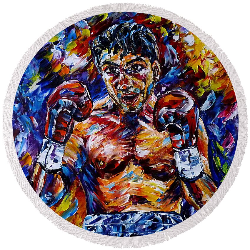 Powerful Boxer Painting Round Beach Towel featuring the painting Markus Beyer by Mirek Kuzniar