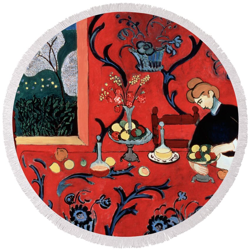 Art Of Hermitage Museum Round Beach Towel featuring the painting Matisse, Henri - The Red Room Harmony in Red by Hermitage Museum