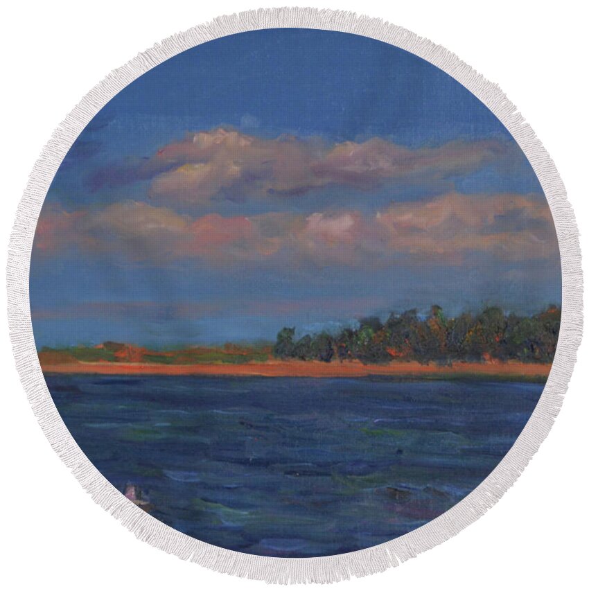 Mayo Beach Round Beach Towel featuring the painting Mayo Beach by Beth Riso