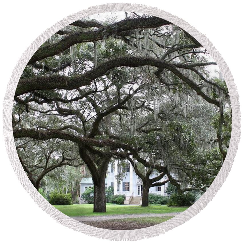 Mcleod Round Beach Towel featuring the photograph McLeod Plantation by Flavia Westerwelle