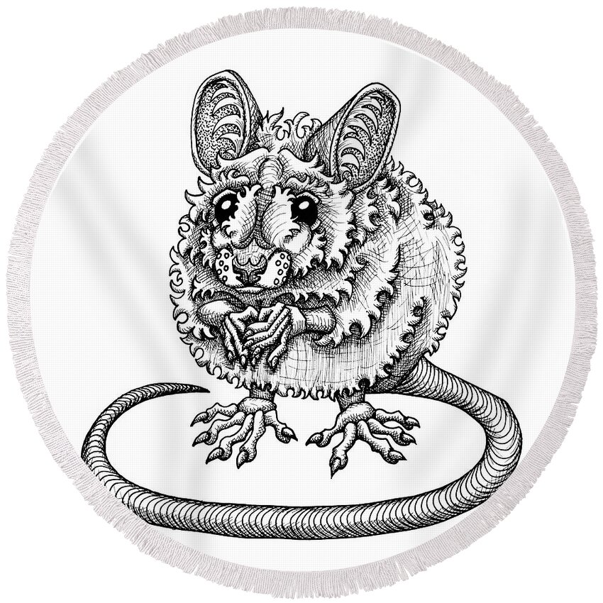 Animal Portrait Round Beach Towel featuring the drawing Meadow Jumping Mouse by Amy E Fraser