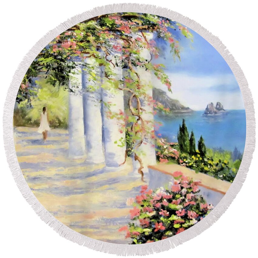 Flowers Round Beach Towel featuring the painting Mediterranean Stroll by Joel Smith