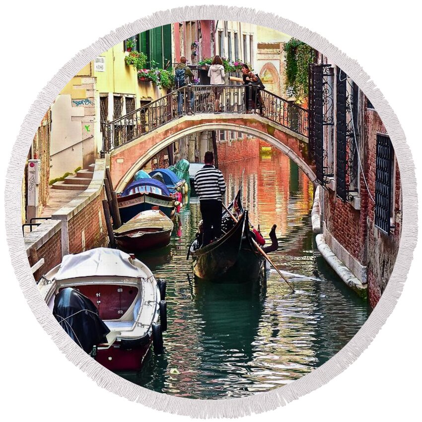 Gondola Round Beach Towel featuring the photograph Memories of Venice by Frozen in Time Fine Art Photography