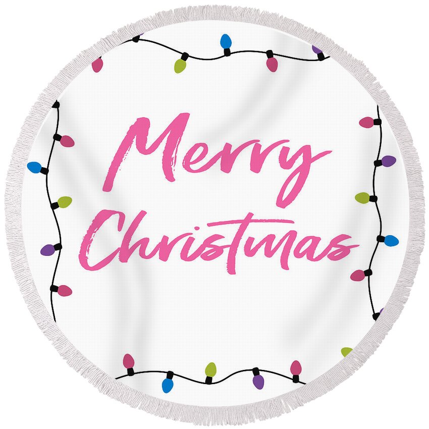 Merry Christmas Round Beach Towel featuring the digital art Merry Christmas Lights- Art by Linda Woods by Linda Woods