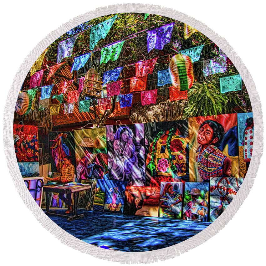 San Jose Del Cabo Round Beach Towel featuring the photograph Mexican Art Store by David Smith