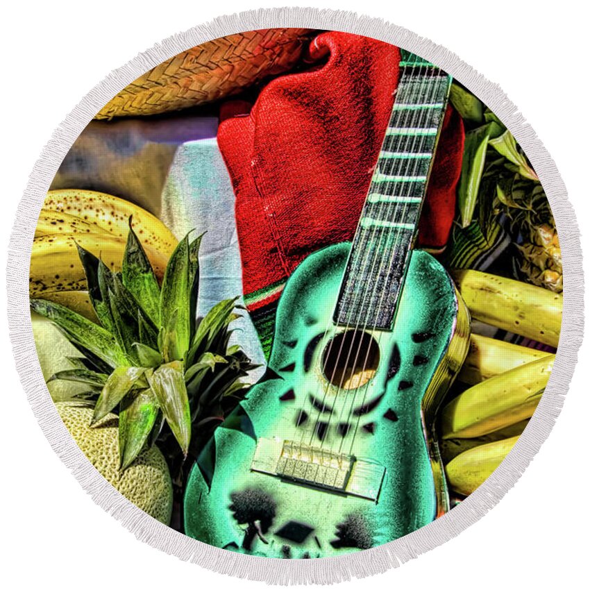 Guitar Round Beach Towel featuring the photograph Mexican Guitar Display by David Smith