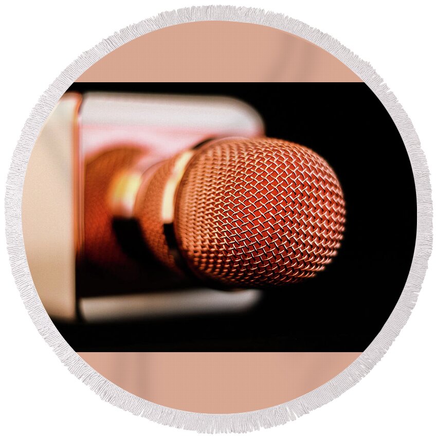 Microphone Round Beach Towel featuring the photograph Microphone by Anamar Pictures