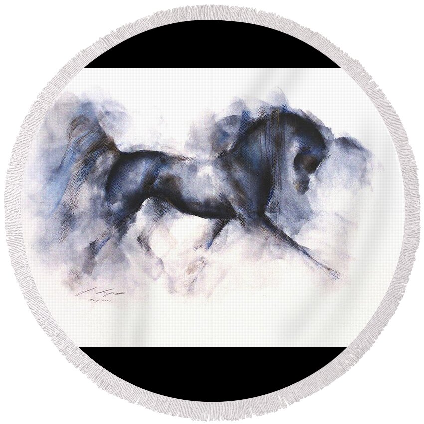 Horse Painting Round Beach Towel featuring the painting Midnight by Janette Lockett