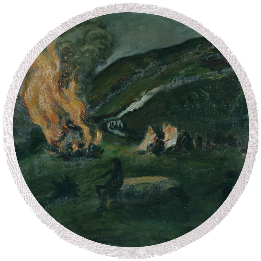 Festival Round Beach Towel featuring the painting Midsummer Fire, 1902 By N Astrup by Nikolai Astrup