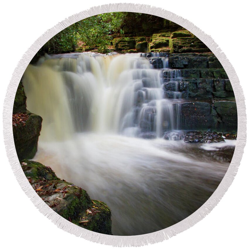 Cascade Round Beach Towel featuring the photograph Midway Waterfall by Mark Callanan