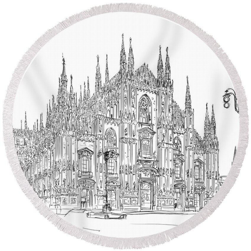 Italy Round Beach Towel featuring the drawing Milan Cathedral drawing by Andrea Gatti