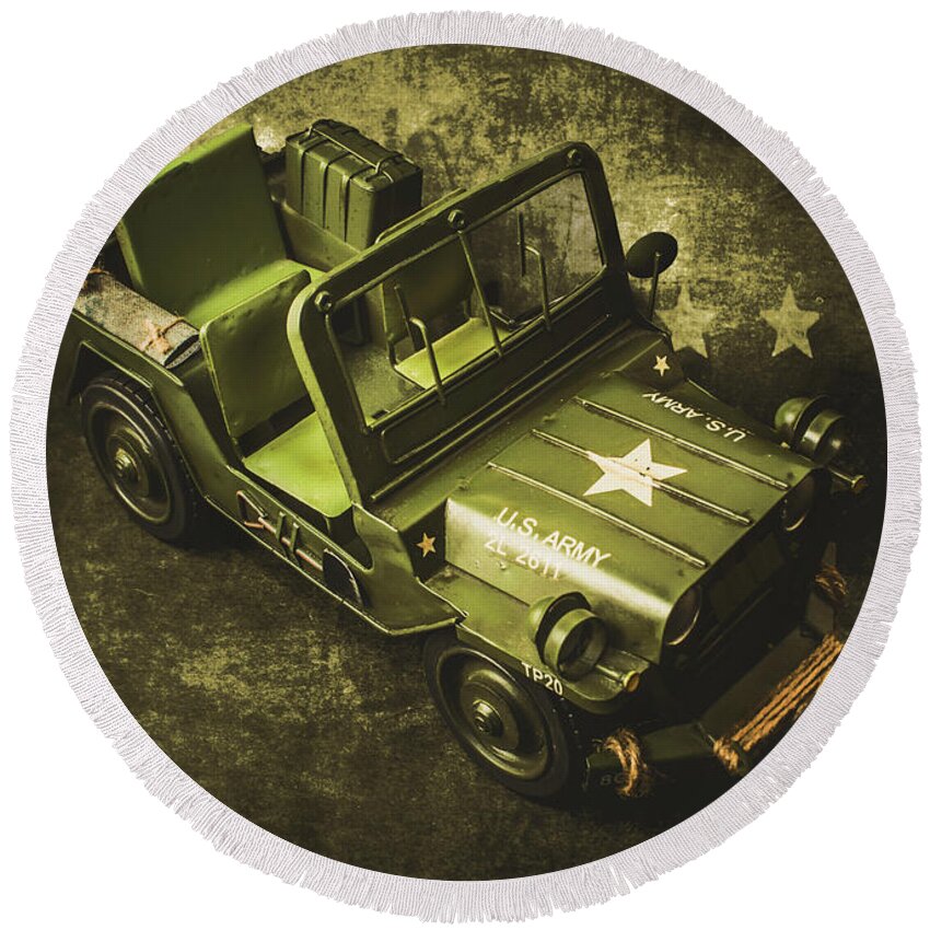 Jeep Round Beach Towel featuring the photograph Military green by Jorgo Photography