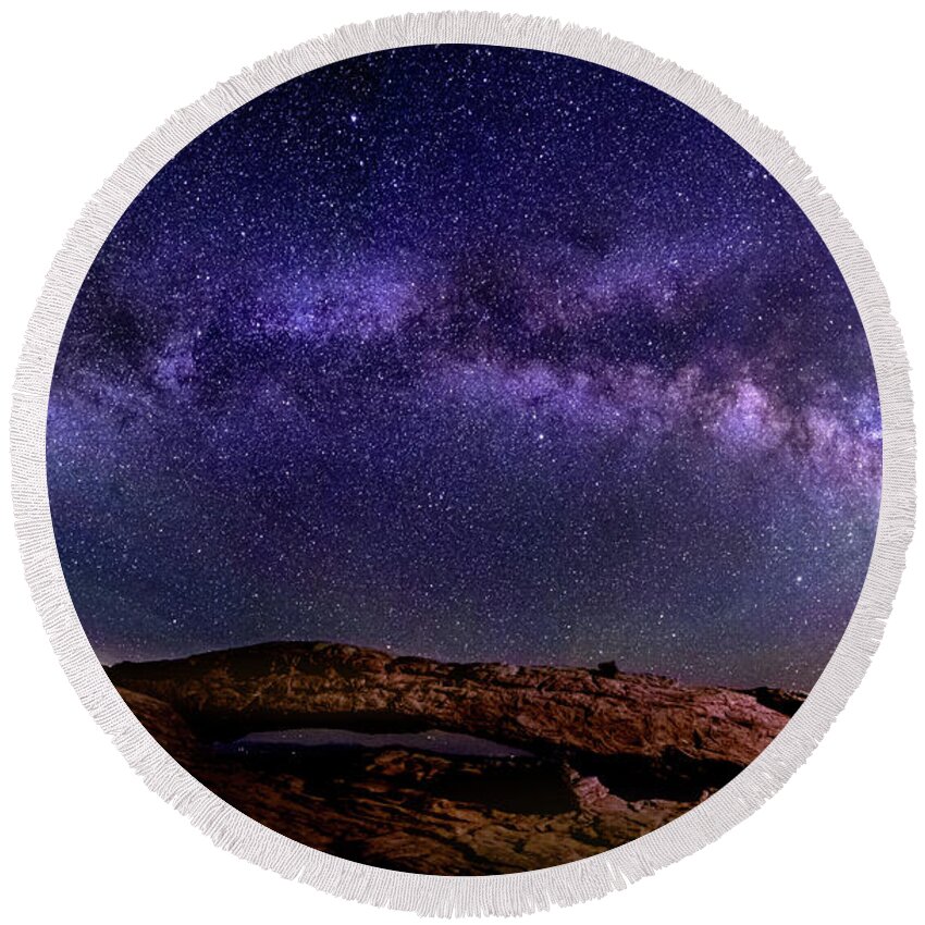 Mesa Round Beach Towel featuring the photograph Milky Way at Mesa Arch by Kenneth Everett