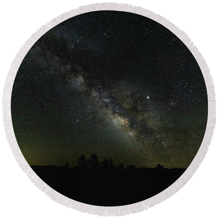 Stars Round Beach Towel featuring the photograph Milky Way Galaxy Stretching Across the Sky by Tony Hake