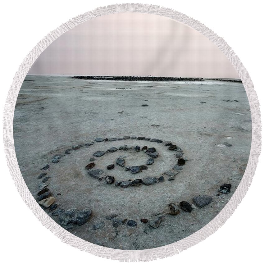 Great Salt Lake Round Beach Towel featuring the photograph Mini Jetty by David Andersen
