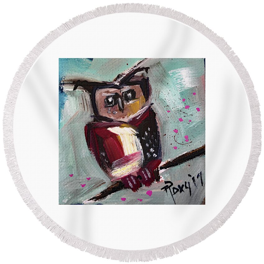 Owl Round Beach Towel featuring the painting Mini Owl 1 by Roxy Rich