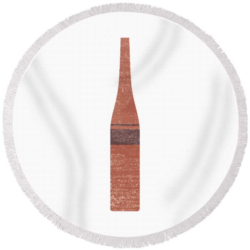 Abstract Round Beach Towel featuring the mixed media Minimal Abstract Vase 9 - Tall Vase - Terracotta Series - Modern, Contemporary Print - Brown by Studio Grafiikka