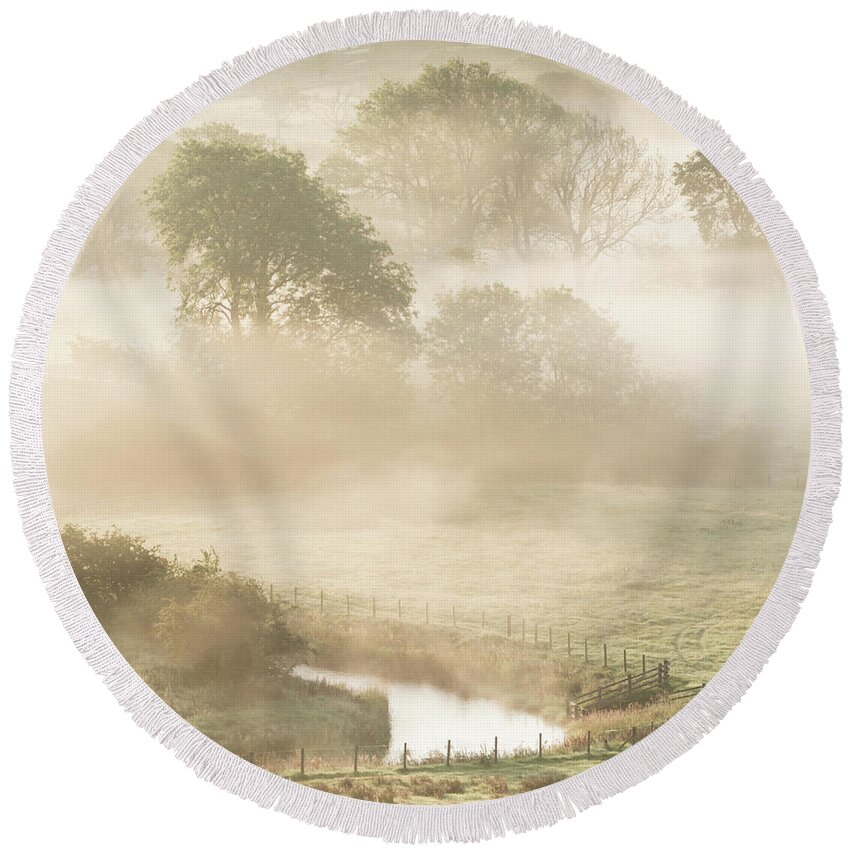 Mist Round Beach Towel featuring the photograph Mist in the Vale by Anita Nicholson