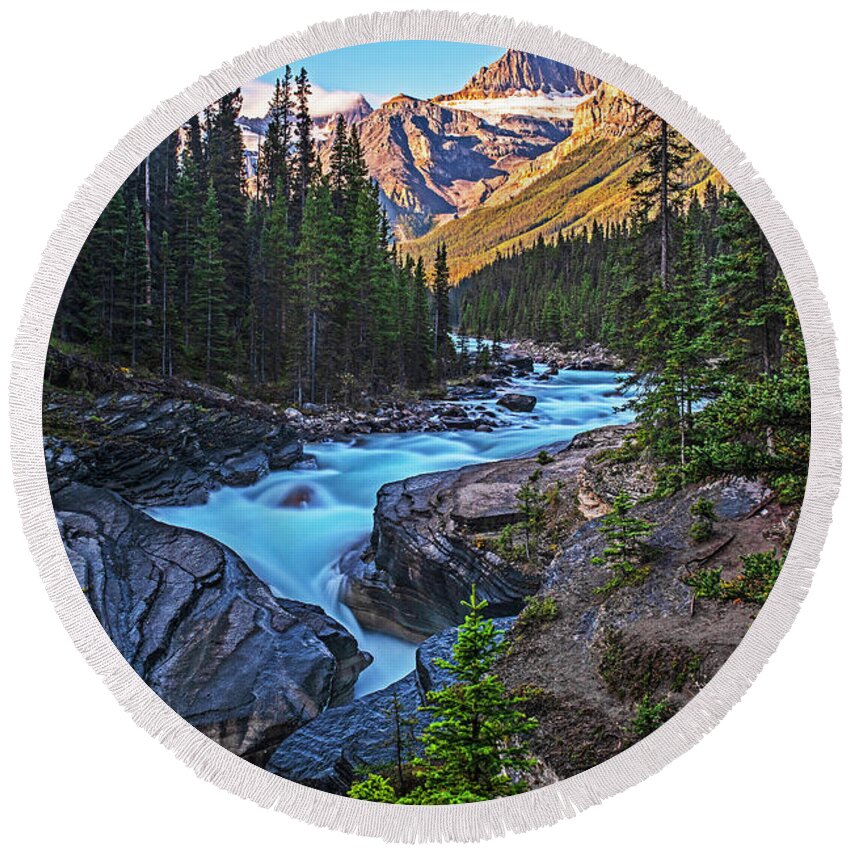 Banff Round Beach Towel featuring the photograph Mistaya Canyon Banff Alberta Canada Sunrise by Toby McGuire