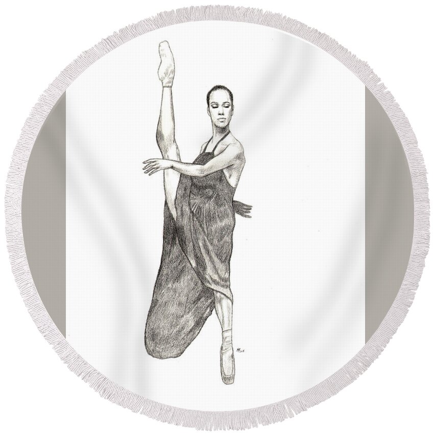 Dancer Round Beach Towel featuring the drawing Misty Ballerina Dancer by Lee McCormick