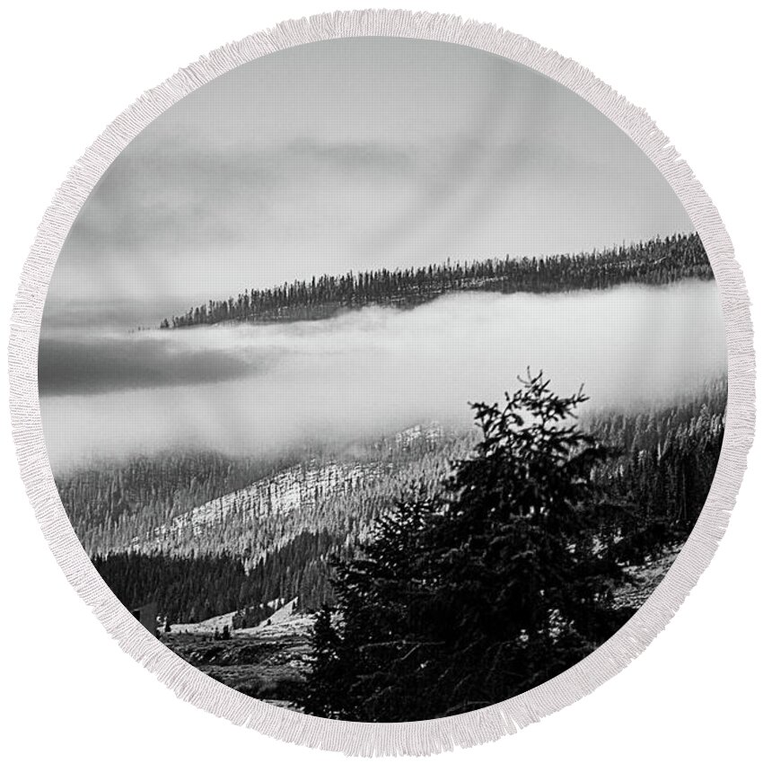 Elk Round Beach Towel featuring the photograph Misty Mountain by Pete Federico