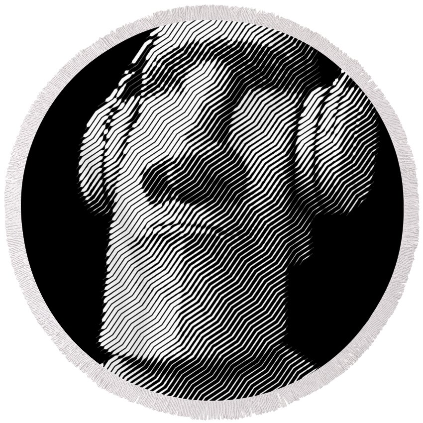 Headphones Round Beach Towel featuring the digital art Moai wearing headphones by Cu Biz